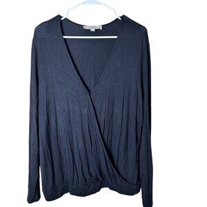LOFT BLack Wrap Front Super SOft Long Sleeve T Shirt Top w Waist Band Size Large